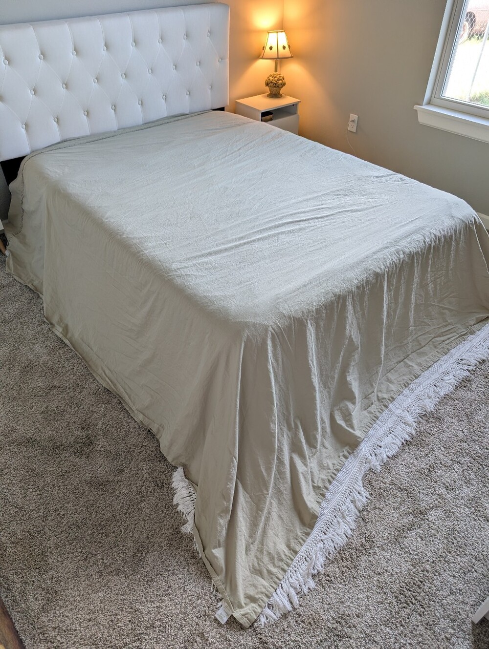 Canopy King Warm Sage Olive Green Flat Sheet Cotton Poplin Fabric Washed & Clean